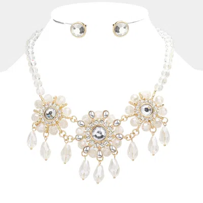 Fashnzfab Floral Bead Embellished Link Necklace In Silver