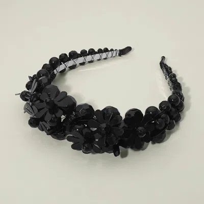 Fashnzfab Floral Beaded Statement Headband In Black