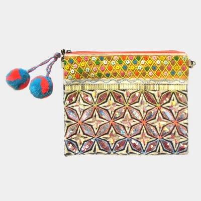 Fashnzfab Floral Boho Sequin Pom Pom Crossbody Bag In Multi