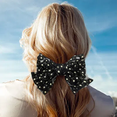 Fashnzfab Floral Bow Barrette In Black
