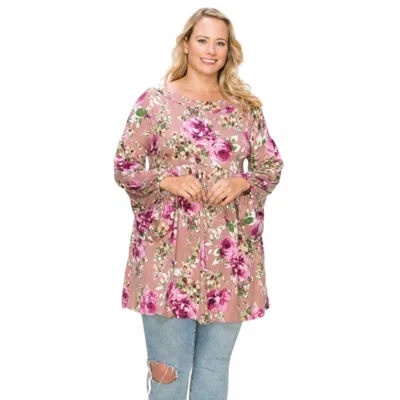 Fashnzfab Floral, Bubble Sleeve Tunic Top In Multi