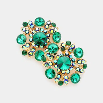 Fashnzfab Floral Bubble Stone Embellished Stud Evening Earrings In Green