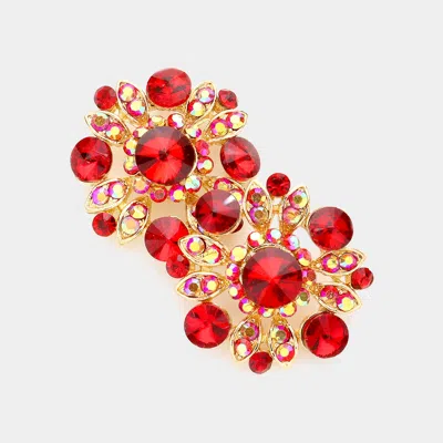 Fashnzfab Floral Bubble Stone Embellished Stud Evening Earrings In Red