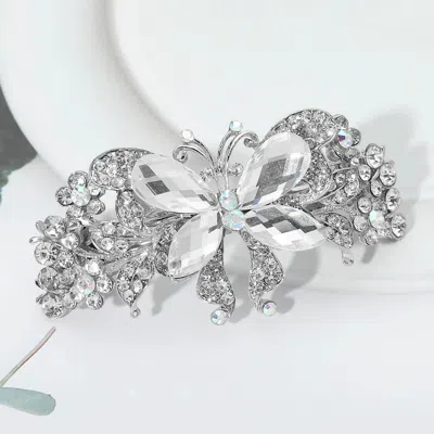 Fashnzfab Floral Butterfly Stone Pave Barrette In Burgundy
