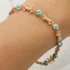 Fashnzfab Floral Ceramic Ball Metal Rope Wrap Link Bracelet In Gold