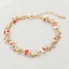 Fashnzfab Floral Ceramic Ball Metal Rope Wrap Link Bracelet In Red