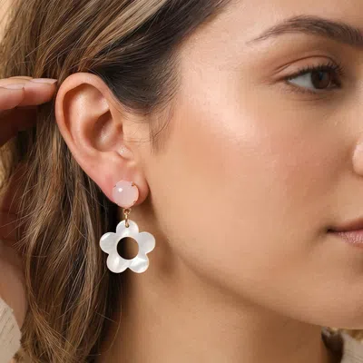 Fashnzfab Floral Charm Drop Earrings In Gold