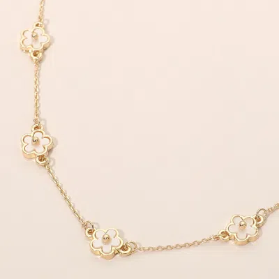 Fashnzfab Floral Charm Station Necklace In Silver