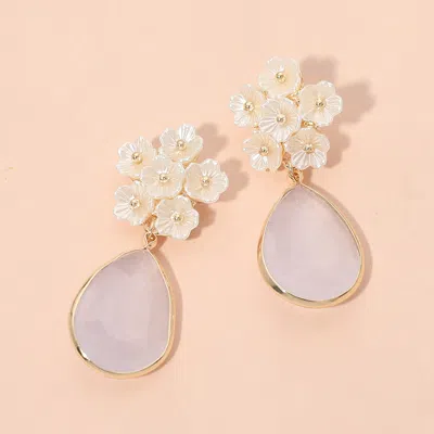 Fashnzfab Floral Cluster Accent Teardrop Dangle Earrings In Silver
