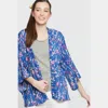 Fashnzfab Floral Cover Up Kimono Poncho In Blue