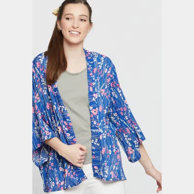 Fashnzfab Floral Cover Up Kimono Poncho In Blue