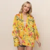Fashnzfab Floral Cover Up Kimono Poncho In Gold