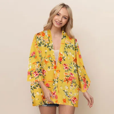 Fashnzfab Floral Cover Up Kimono Poncho In Gold
