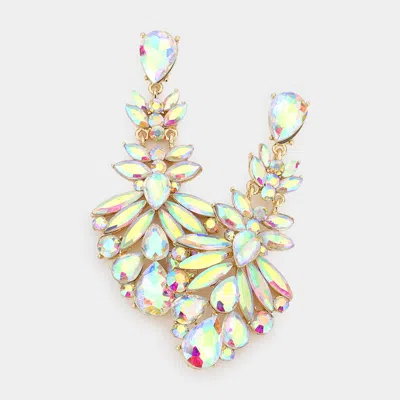 Fashnzfab Floral Crystal Chandelier Statement Evening Earrings - Ab, Gold In Multi