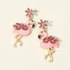 Fashnzfab Floral Crystal Embellished Enamel Flamingo Dangle Earrings In Pink