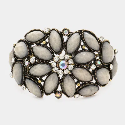 Fashnzfab Floral Crystal Hinged Bangle Bracelet Gray