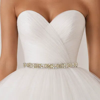 Fashnzfab Floral Crystal Link Sash Ribbon Bridal Wedding Belt Headband In Metallic