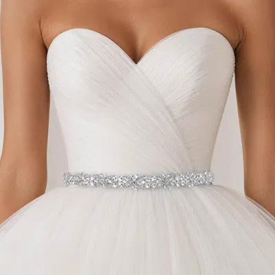Fashnzfab Floral Crystal Link Sash Ribbon Bridal Wedding Belt Headband In Silver