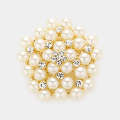 Fashnzfab Floral Crystal Pearl Cluster Pin Brooch In Gold