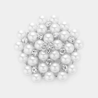 Fashnzfab Floral Crystal Pearl Cluster Pin Brooch In Gray