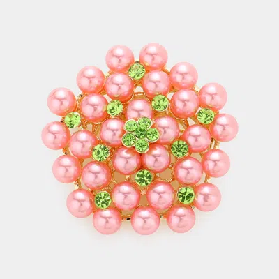Fashnzfab Floral Crystal Pearl Cluster Pin Brooch In Pink