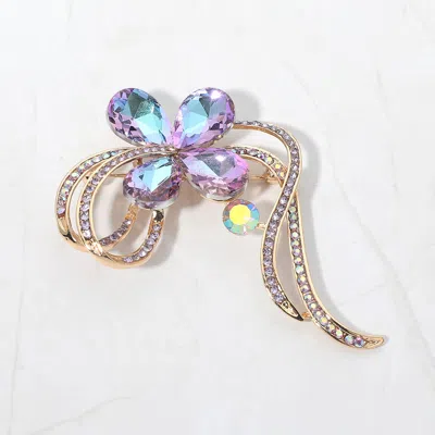Fashnzfab Floral Crystal Pin Brooch In Metallic
