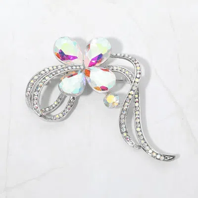 Fashnzfab Floral Crystal Pin Brooch In Silver