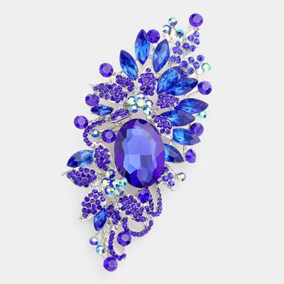 Fashnzfab Floral Crystal Rhinestone Brooch / Pendant In Blue