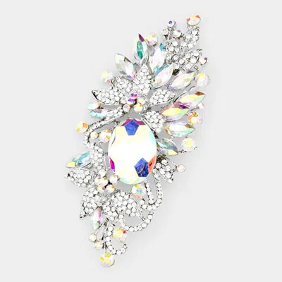 Fashnzfab Floral Crystal Rhinestone Brooch / Pendant In Silver