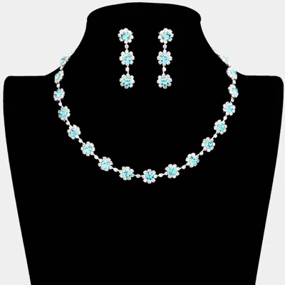 Fashnzfab Floral Crystal Rhinestone Collar Necklace In Blue