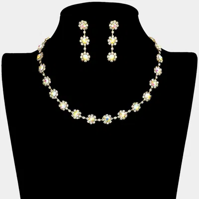 Fashnzfab Floral Crystal Rhinestone Collar Necklace In Multi
