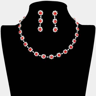 Fashnzfab Floral Crystal Rhinestone Collar Necklace In Red