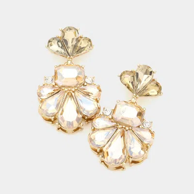 Fashnzfab Floral Crystal Rhinestone Drop Evening Earrings In Gold
