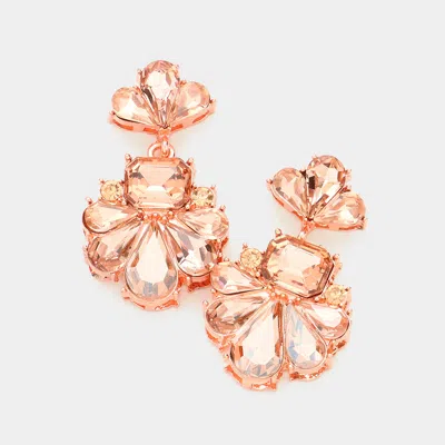 Fashnzfab Floral Crystal Rhinestone Drop Evening Earrings In Pink