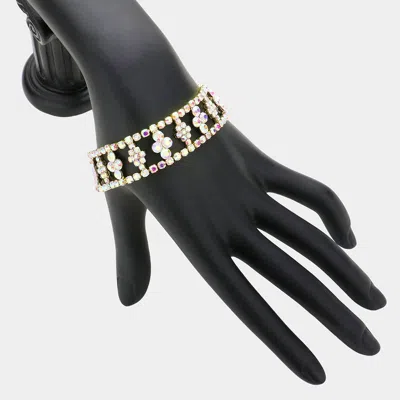Fashnzfab Floral Crystal Rhinestone Evening Bracelet Ab, Gold In Multi
