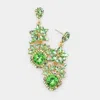 Fashnzfab Floral Crystal Rhinestone Evening Drop Earrings In Green