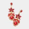 Fashnzfab Floral Crystal Rhinestone Evening Drop Earrings In Red