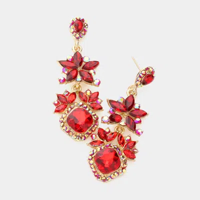 Fashnzfab Floral Crystal Rhinestone Evening Drop Earrings In Red