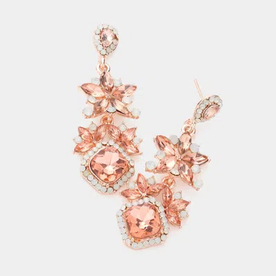 Fashnzfab Floral Crystal Rhinestone Evening Drop Earrings In Pink