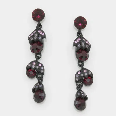 Fashnzfab Floral Crystal Rhinestone Evening Earrings In Black