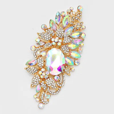 Fashnzfab Floral Crystal Rhinestone Pin Brooch In Multi