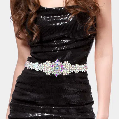 Fashnzfab Floral Crystal Sash Ribbon Bridal Wedding Belt / Headband In Metallic