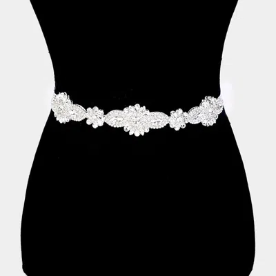 Fashnzfab Floral Crystal Sash Ribbon Bridal Wedding Belt / Headband In Multi