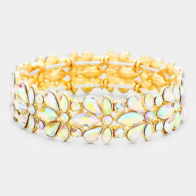 Fashnzfab Floral Crystal Stretch Evening Bracelet Ab, Gold