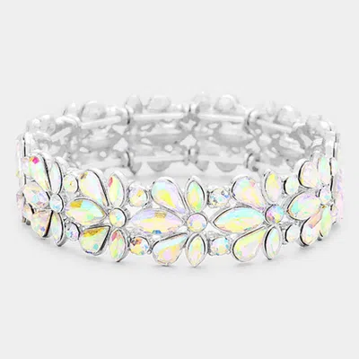 Fashnzfab Floral Crystal Stretch Evening Bracelet Ab, Silver In Multi