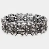 Fashnzfab Floral Crystal Stretch Evening Bracelet Black Diamond In Metallic