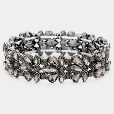 Fashnzfab Floral Crystal Stretch Evening Bracelet Black Diamond In Metallic