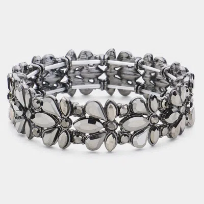 Fashnzfab Floral Crystal Stretch Evening Bracelet Black, Hematite In Multi