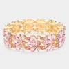 Fashnzfab Floral Crystal Stretch Evening Bracelet Gold, Pink In Multi