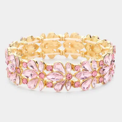 Fashnzfab Floral Crystal Stretch Evening Bracelet Gold, Pink In Multi